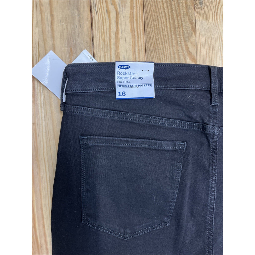 NWT Old Navy Rockstar High Rise Super Skinny Distressed Black Jeans Size 16