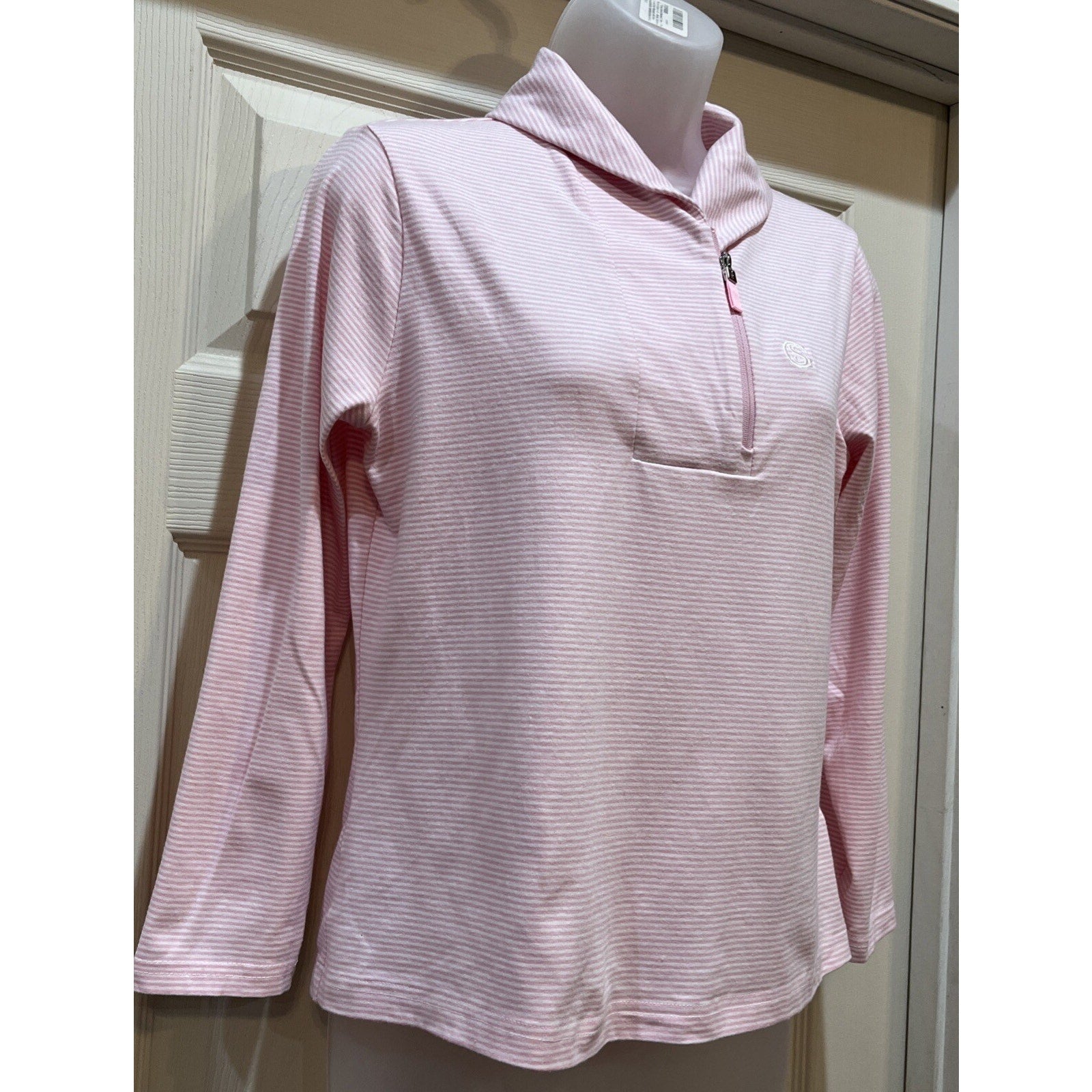 Women’s Polo Ralph Lauren Golf 1/4 Zip Pink Stripped Wicking Long Sleeve Medium