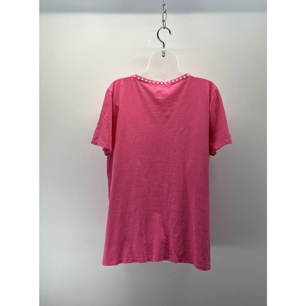 Talbots Women Short Sleeve Henley Blouse Pink Size XL