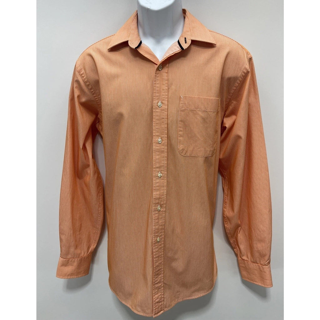 Tommy Hilfiger Mens M Regular Fit Shirt Orange Striped Button Front LS EUC