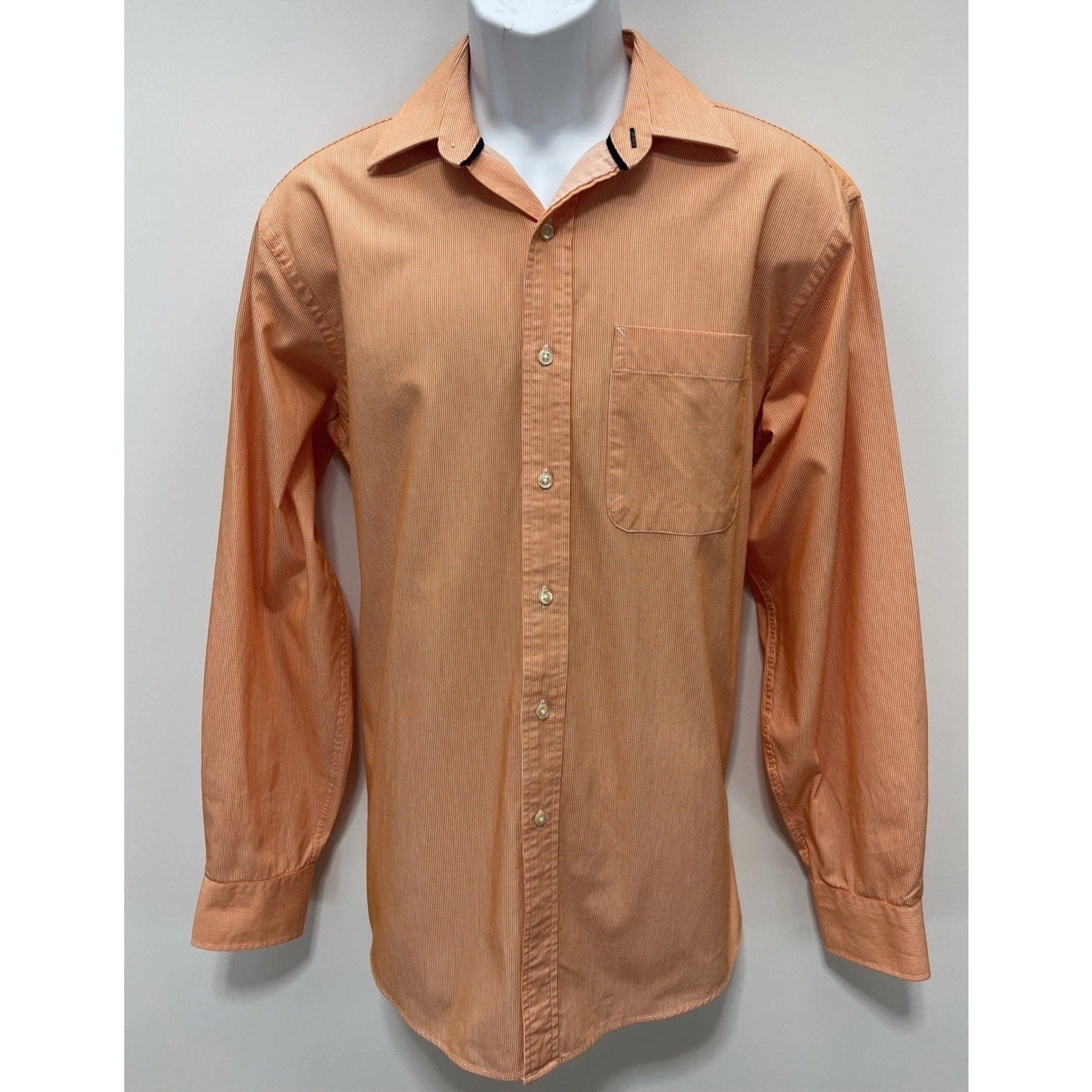 Tommy Hilfiger Mens M Regular Fit Shirt Orange Striped Button Front LS EUC