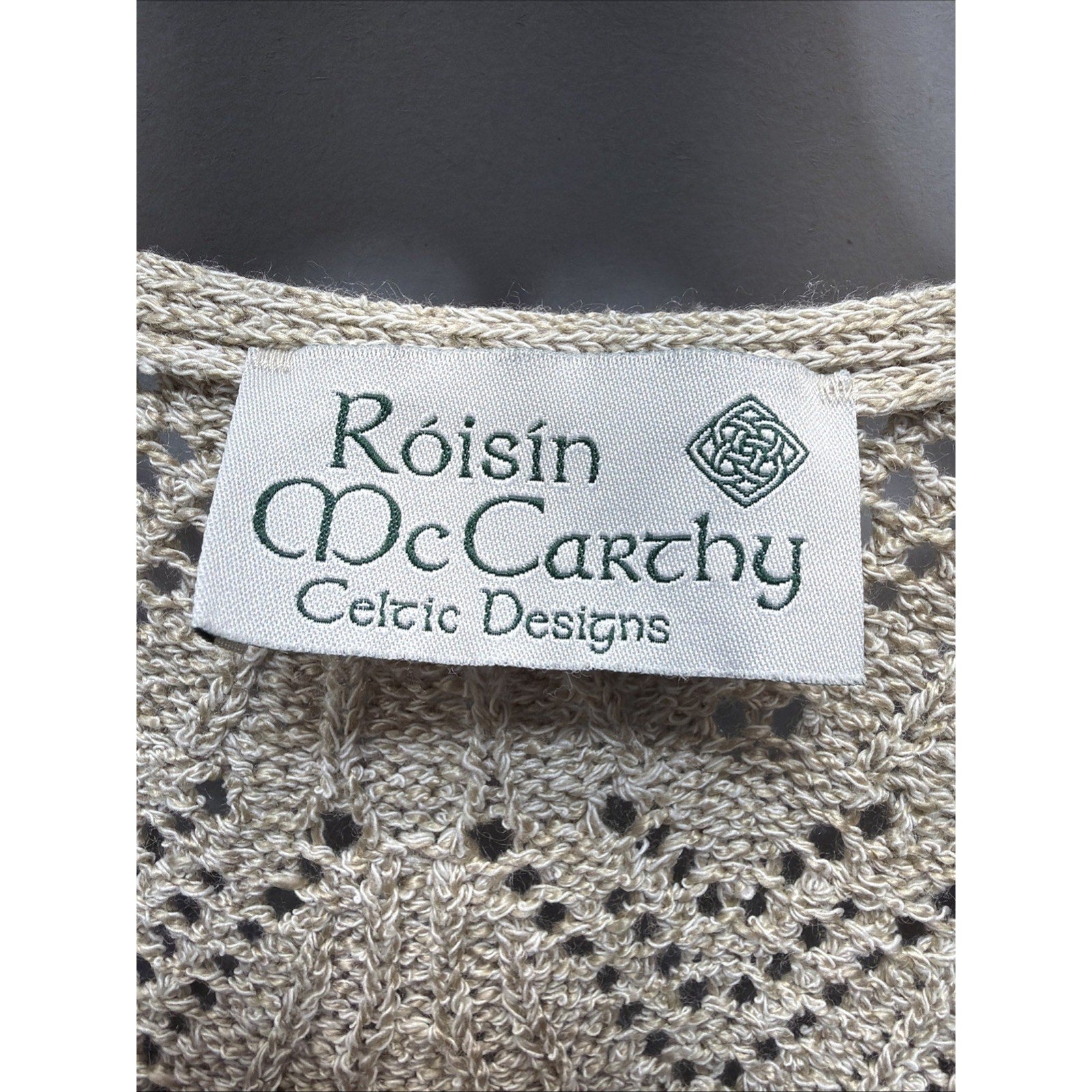 Roisin McCarthy Celtic Designs Knit Cardigan Sweater Mother of Pearl Buttons M