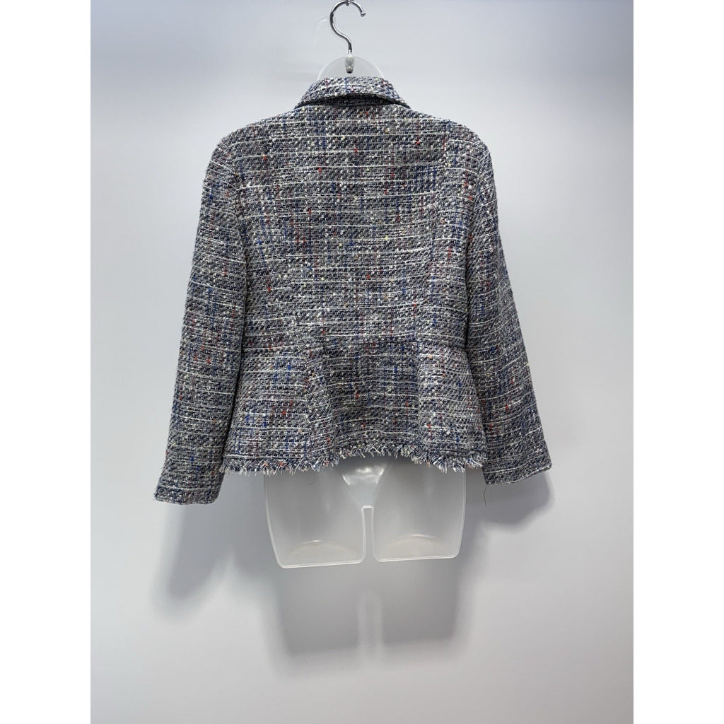 Chico's Jacket Blazer Gray Multi Woven Career Stretch Button Women’s Petite 1/M