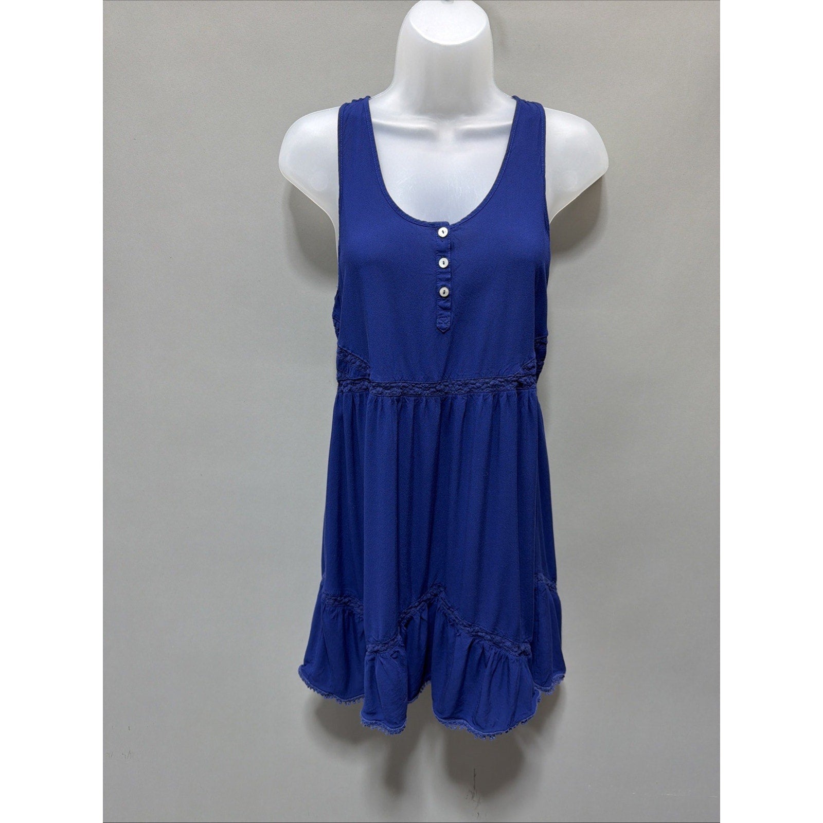 Express Women's Size Small Blue Crochet Detailed Sleeveless Babydoll Fit Dress