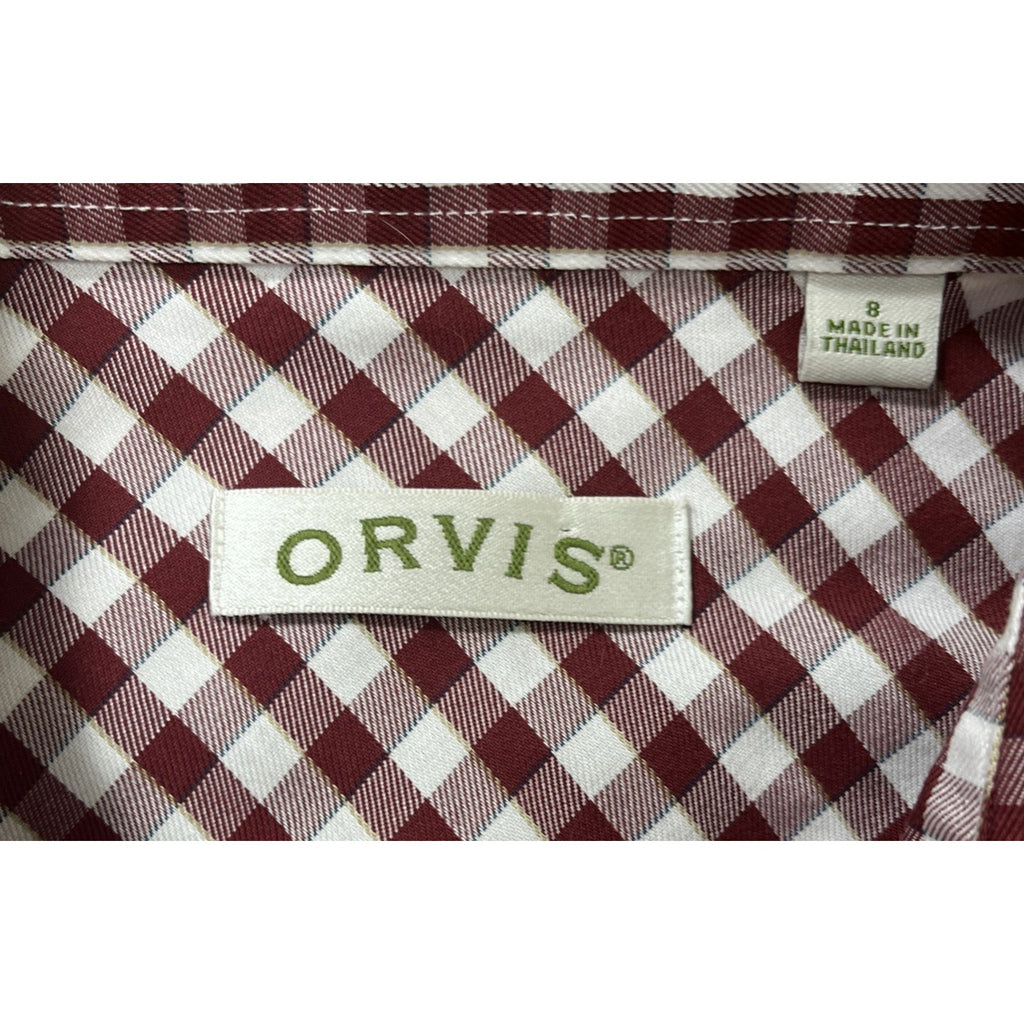 Orvis Shirt Womens Size 8 Red Check Plaid Cotton Button Up Long Sleeve Outdoor