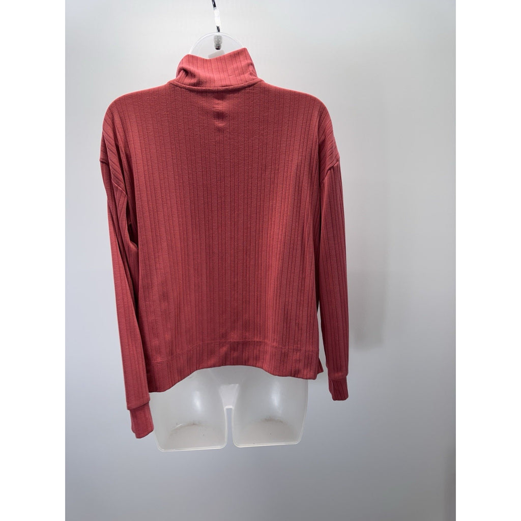 Women's Pro Player Size M 1/4 Zip Ribbed Texture Mock Neck Top Coral Red