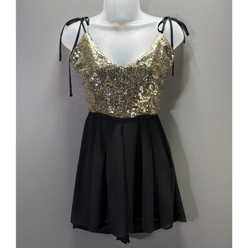 Windsor Black and Gold Sequin Party Romper Size L