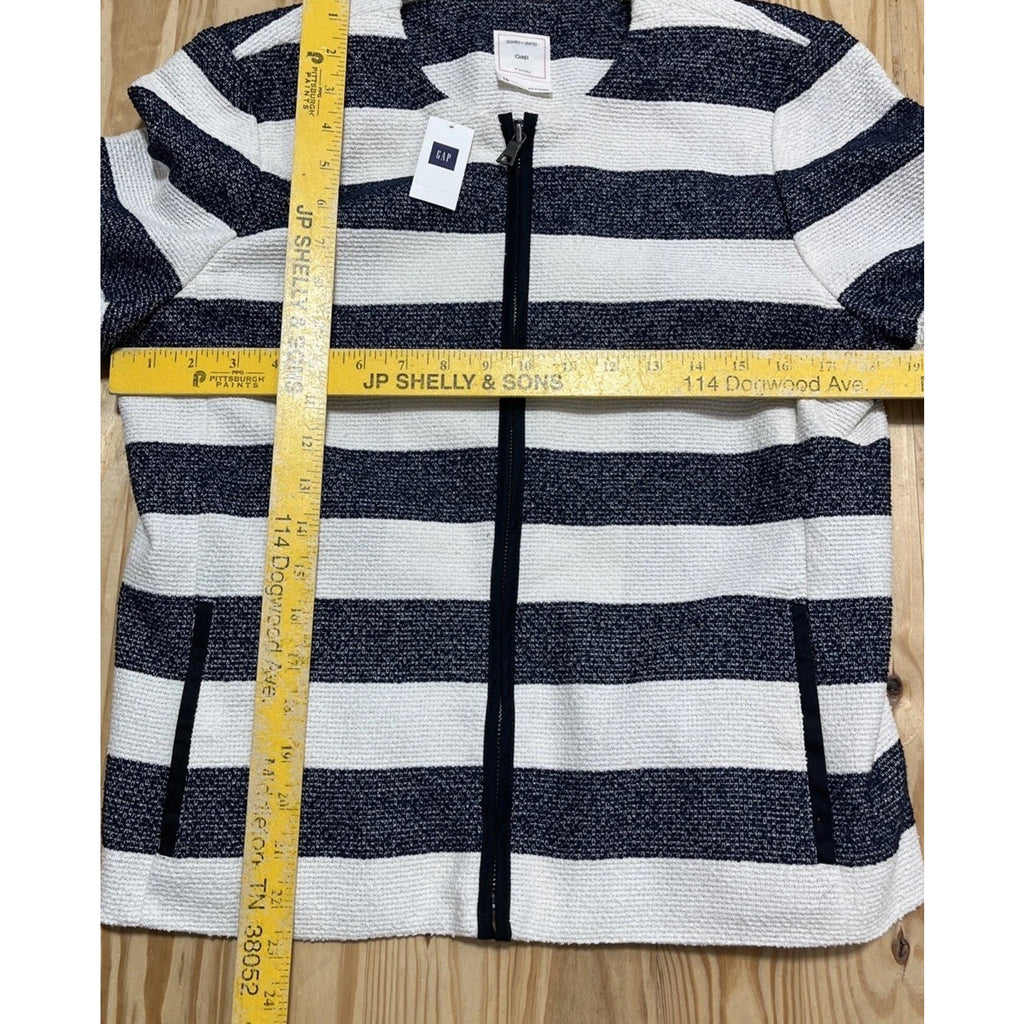 NWT Gap Size 10 Navy & white Striped twill Full zip Lined jacket 100% Cotton