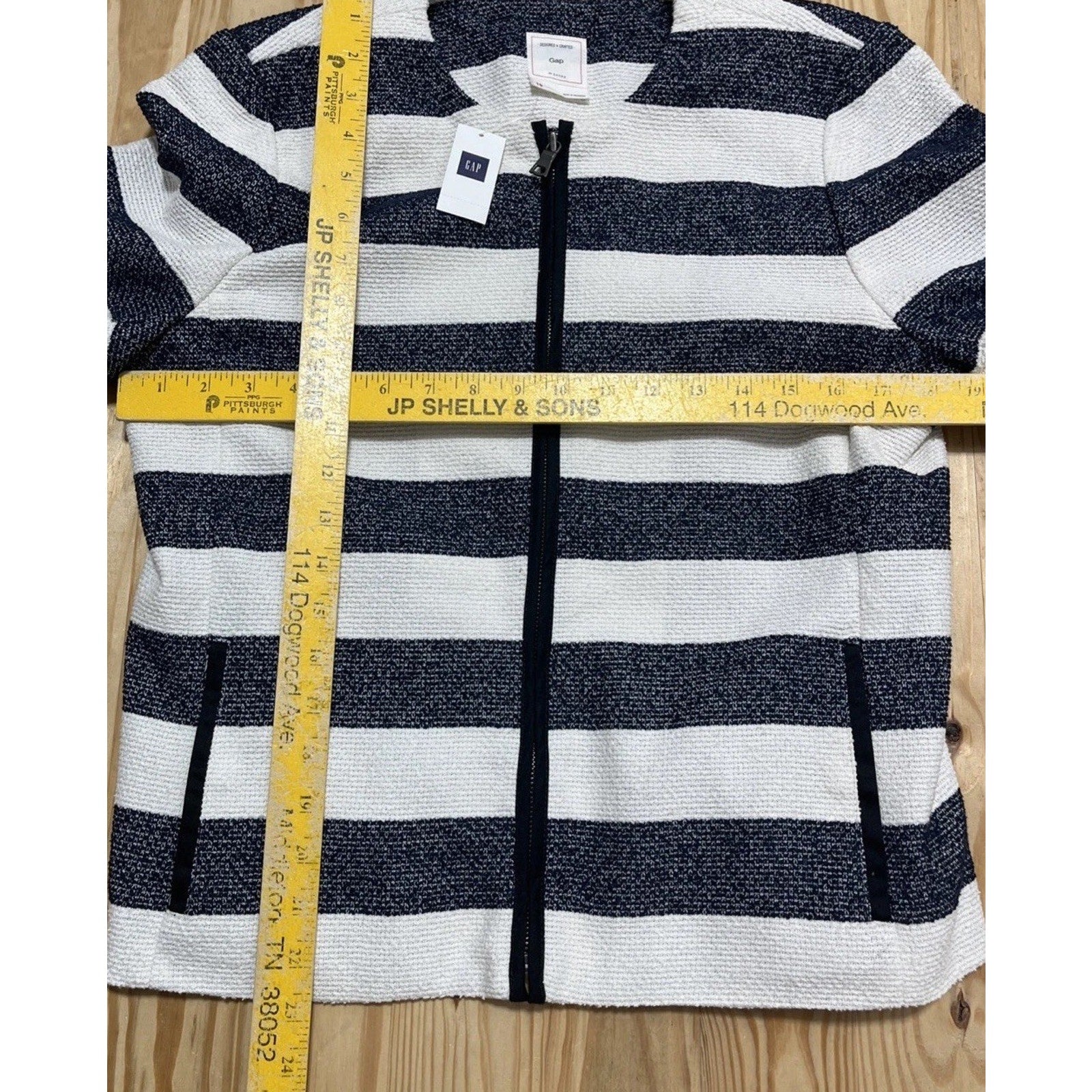 NWT Gap Size 10 Navy & white Striped twill Full zip Lined jacket 100% Cotton