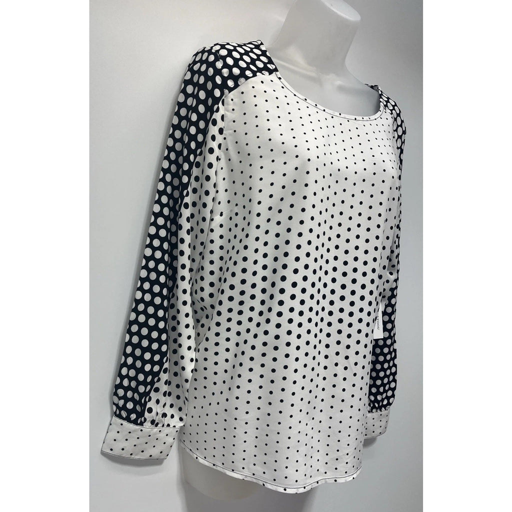 NWT Liverpool Los Angeles Women Black/ White Polka Dot Long Sleeve Blouse Size M