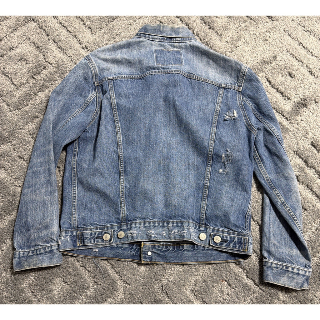 Levis Men's Denim Jacket Blue 100% Cotton Distressed Trucker Double Chest Small