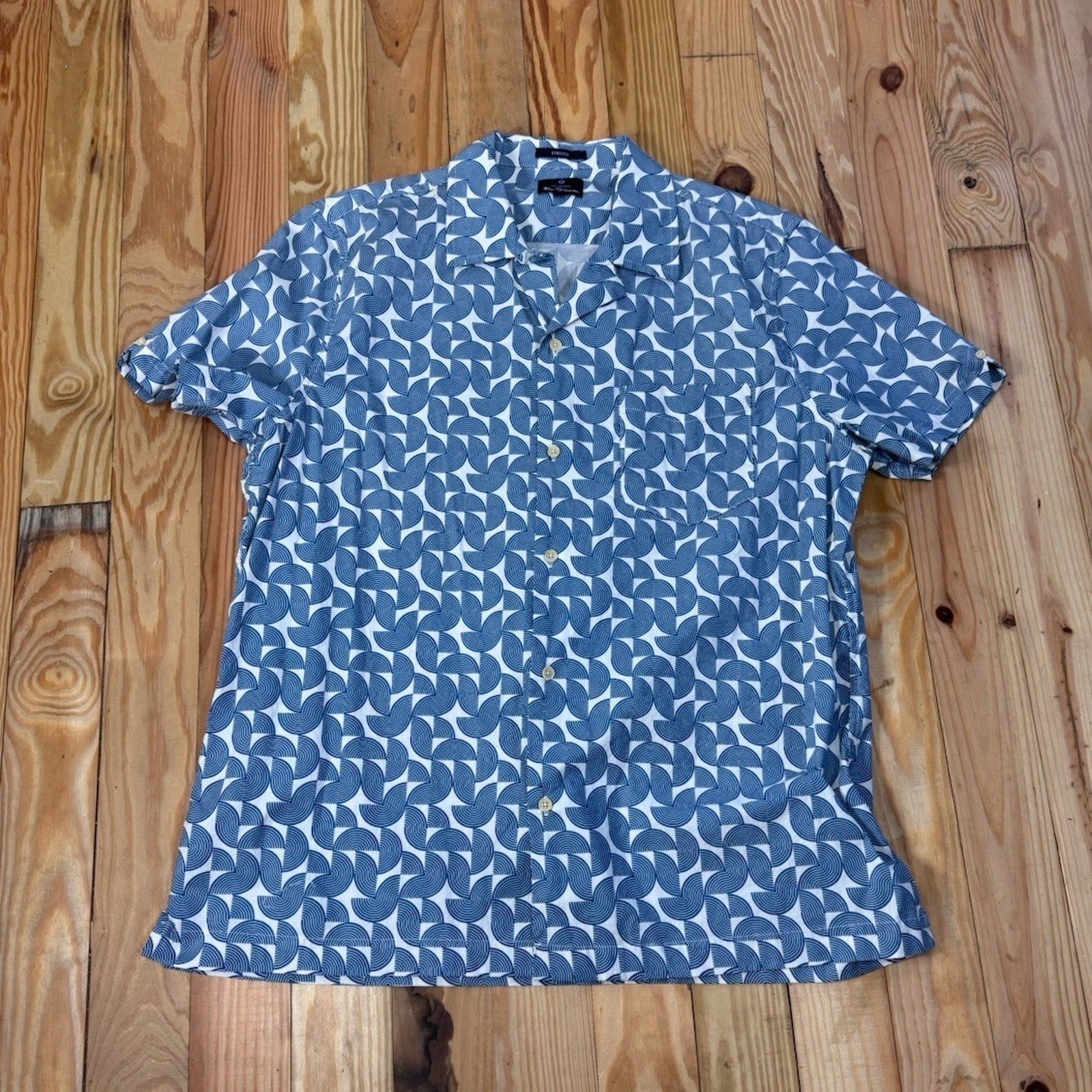 Ben Sherman men's XL Geo Block Print Shirt Button Up Short Sleeve Casual Blue