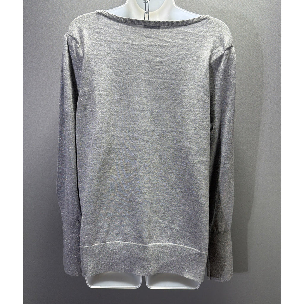 Talbots XL Sweater Gray Shimmer Silver Merino Wool Pearl Button Cuff New W Tags