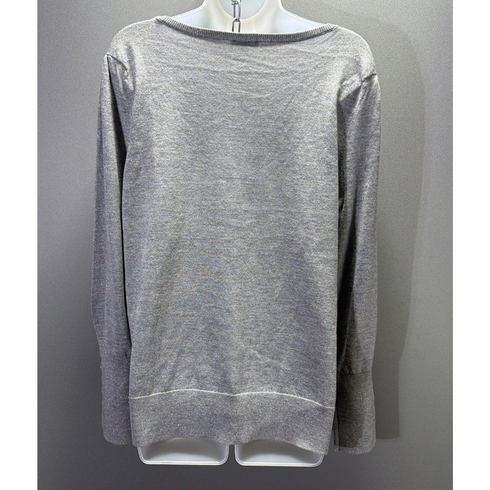 Talbots XL Sweater Gray Shimmer Silver Merino Wool Pearl Button Cuff New W Tags