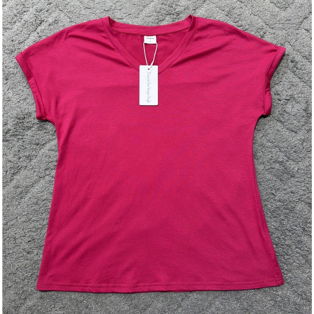 Xieerduo Pink Short Sleeve V Neck T Shirt Women’s Size Medium NWT