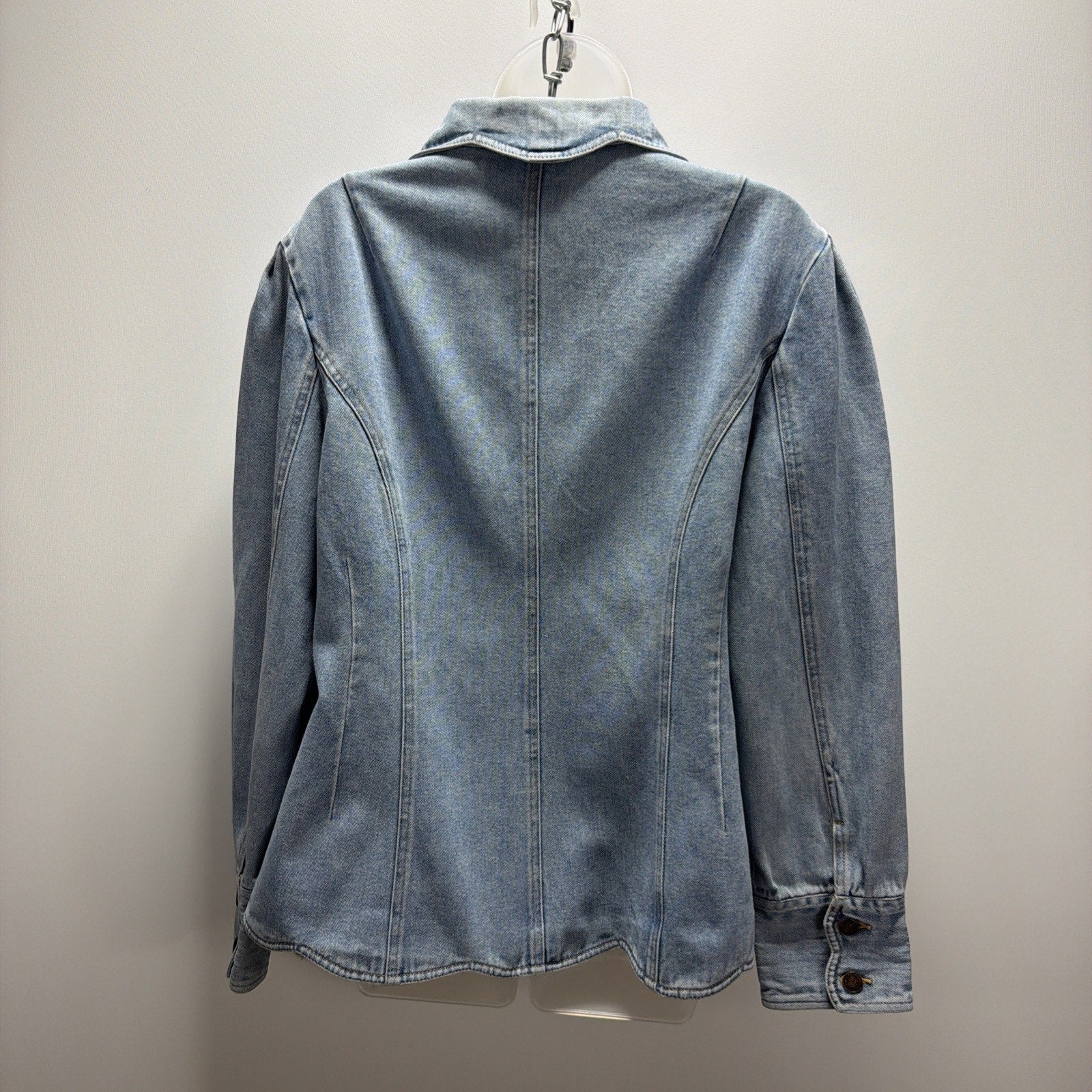 Newport News Jeanology Denim Jacket Women 18 Light Wash Button Front Stretch