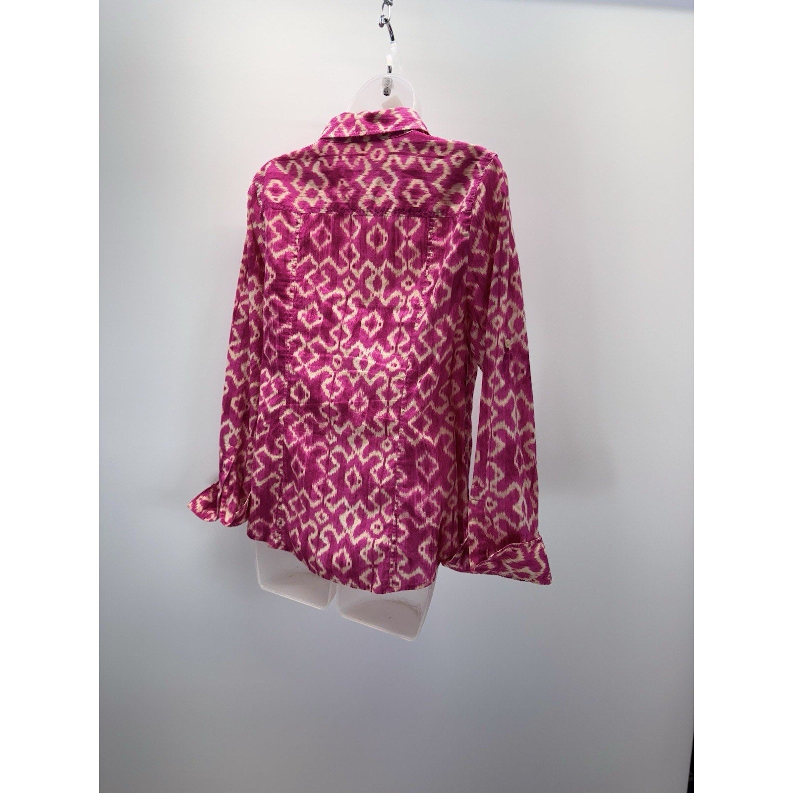 Michael Kors Women’s Top Pink Printed Long Sleeve Button Down Shirt Sz Medium