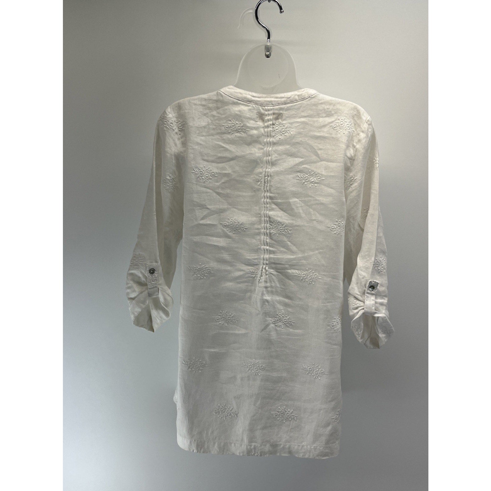 Cynthia Rowley Women’s Tunic Top White 100% Linen Size Small Embroidered