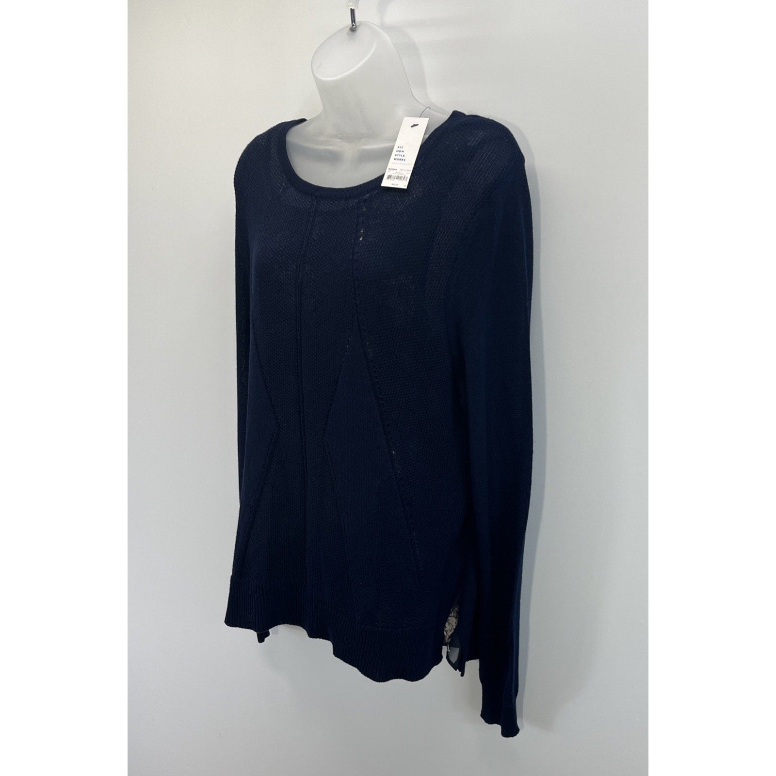 NWT APT. 9 Women’s Round Collar Long Sleeve Lined Sweater Navy Blue Sz XL