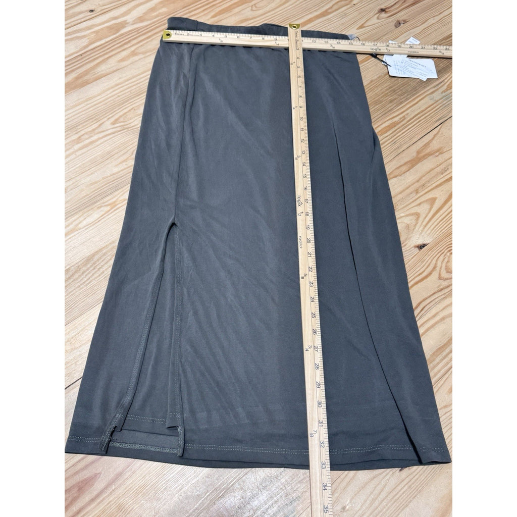Tahari Maxi Skirt Olive Green Long Stretch Side Slit Women’s Medium NWT