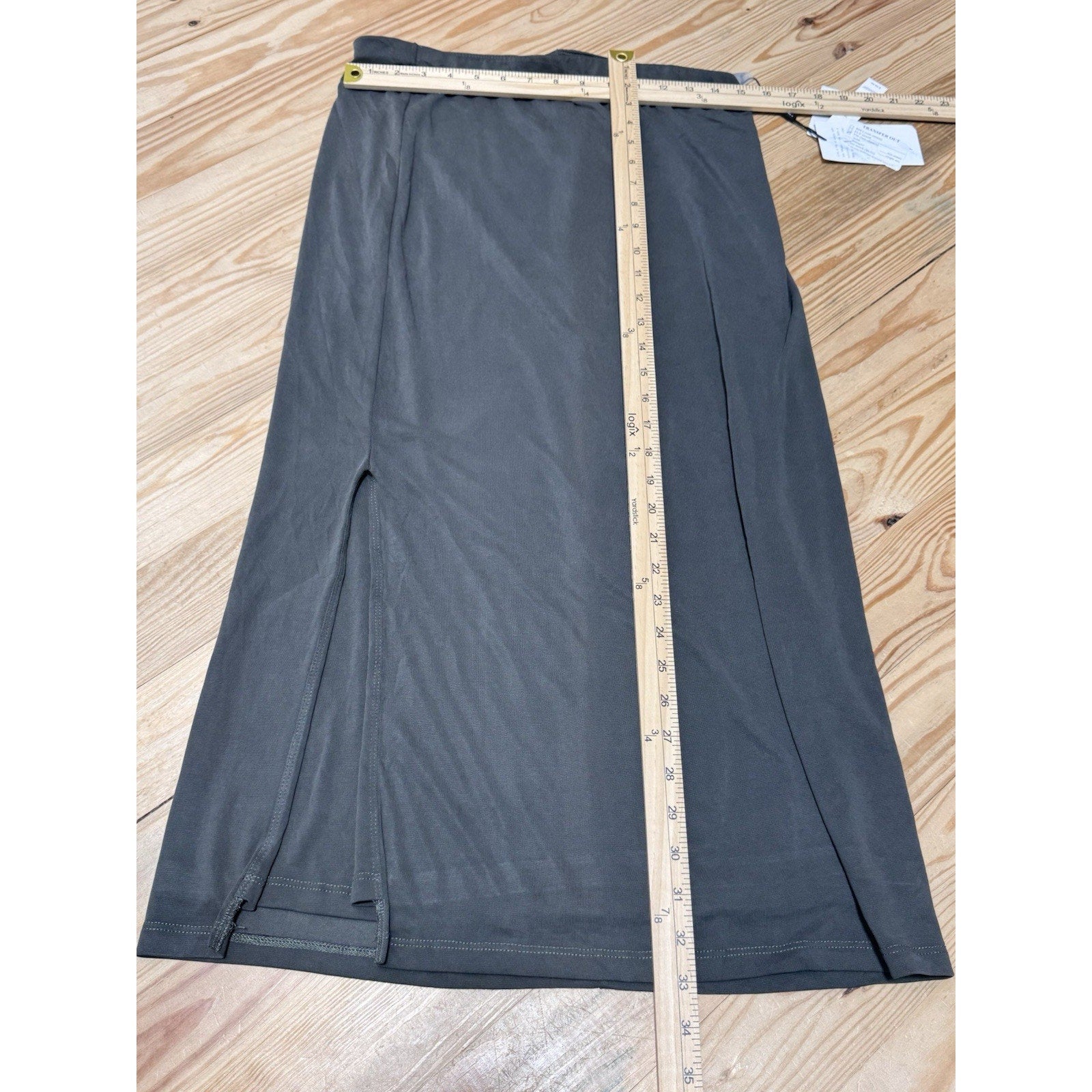 Tahari Maxi Skirt Olive Green Long Stretch Side Slit Women’s Medium NWT