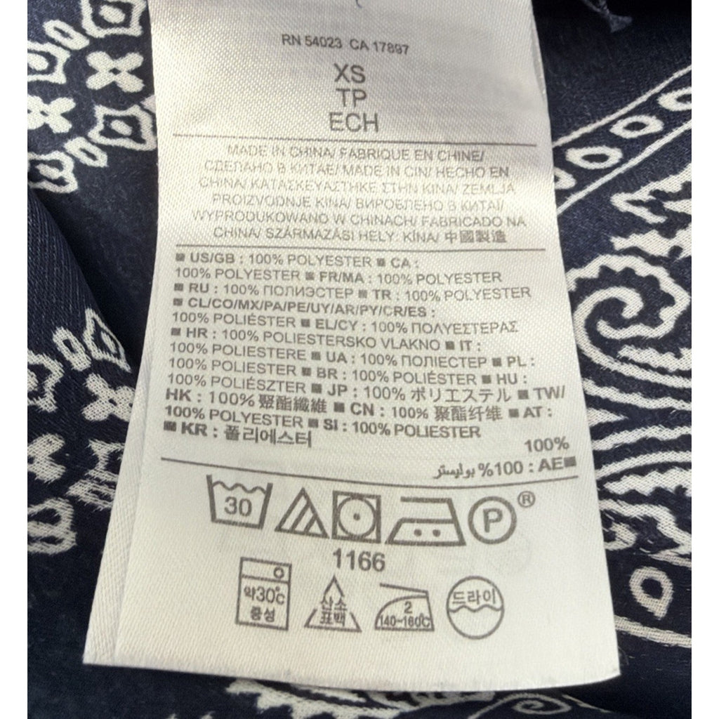 Banana Republic Top Womens XS Paisley Semi Sheer Tunic Blouse Blue 1/2 Button