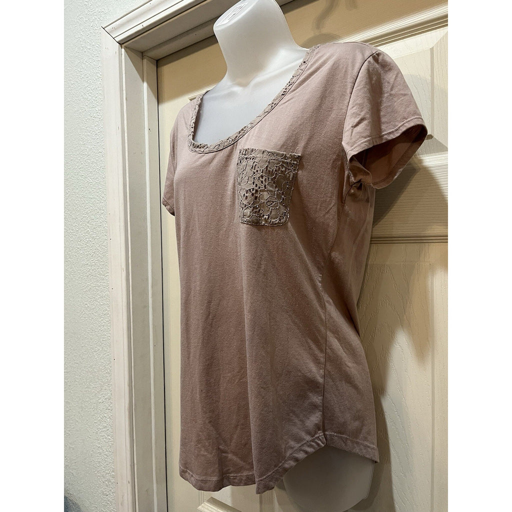 Jasmine & Ginger Women's Size Large Embroidered Brown Short Sleeve Blouse