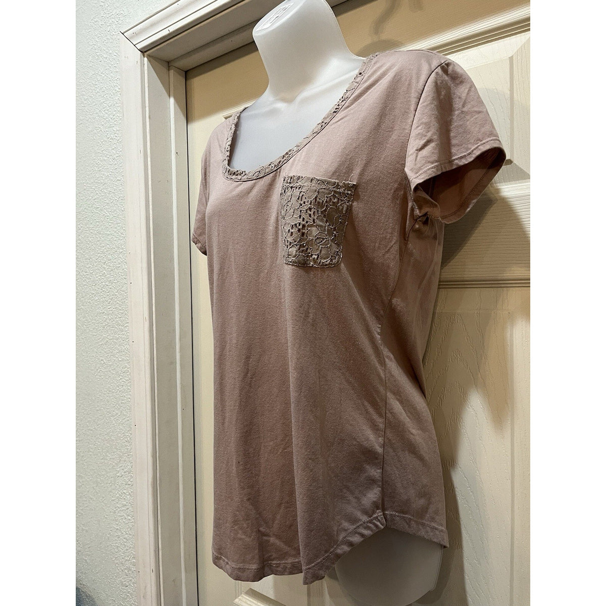Jasmine & Ginger Women's Size Large Embroidered Brown Short Sleeve Blouse
