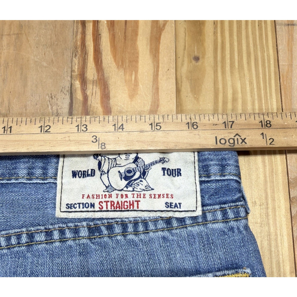 Vintage Y2Ks True Religion Straight Blue Denim Jeans Made In USA Mens 33. Stain