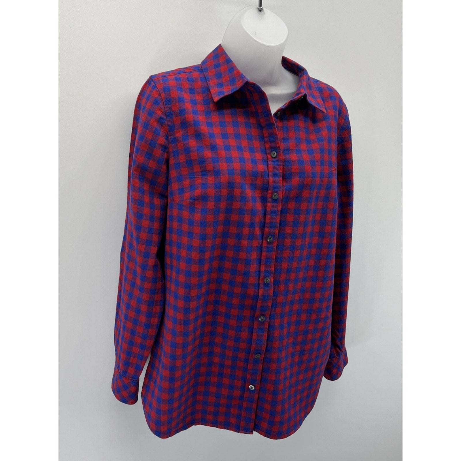 Talbots Red Blue Plaid Button Front Shirt Size M Long Sleeve Flannel