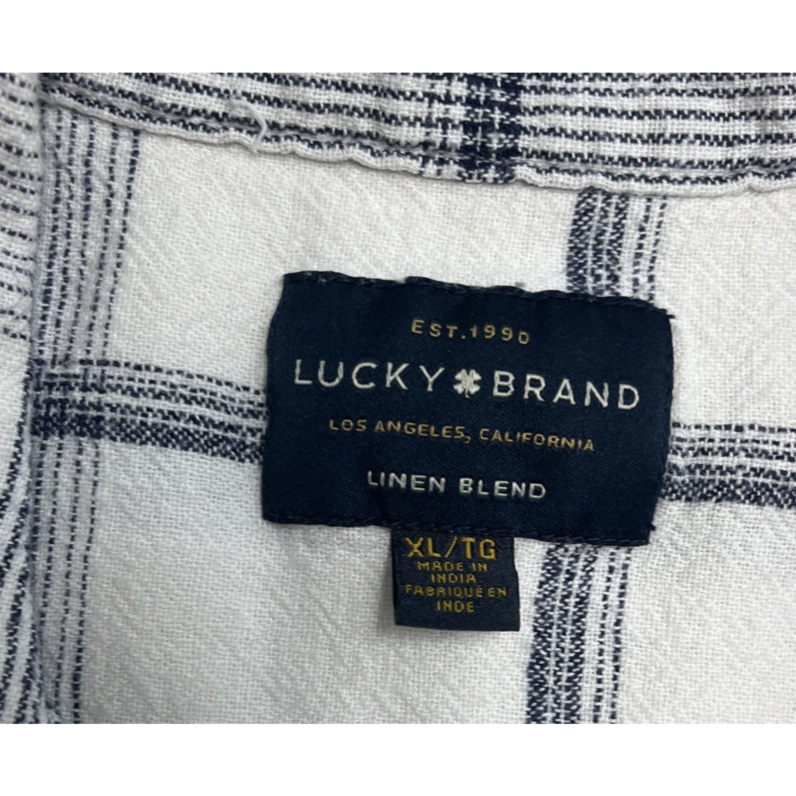 Lucky Brand Linen Blend Short Sleeve Plaid Button Front Shirt Men's XL White