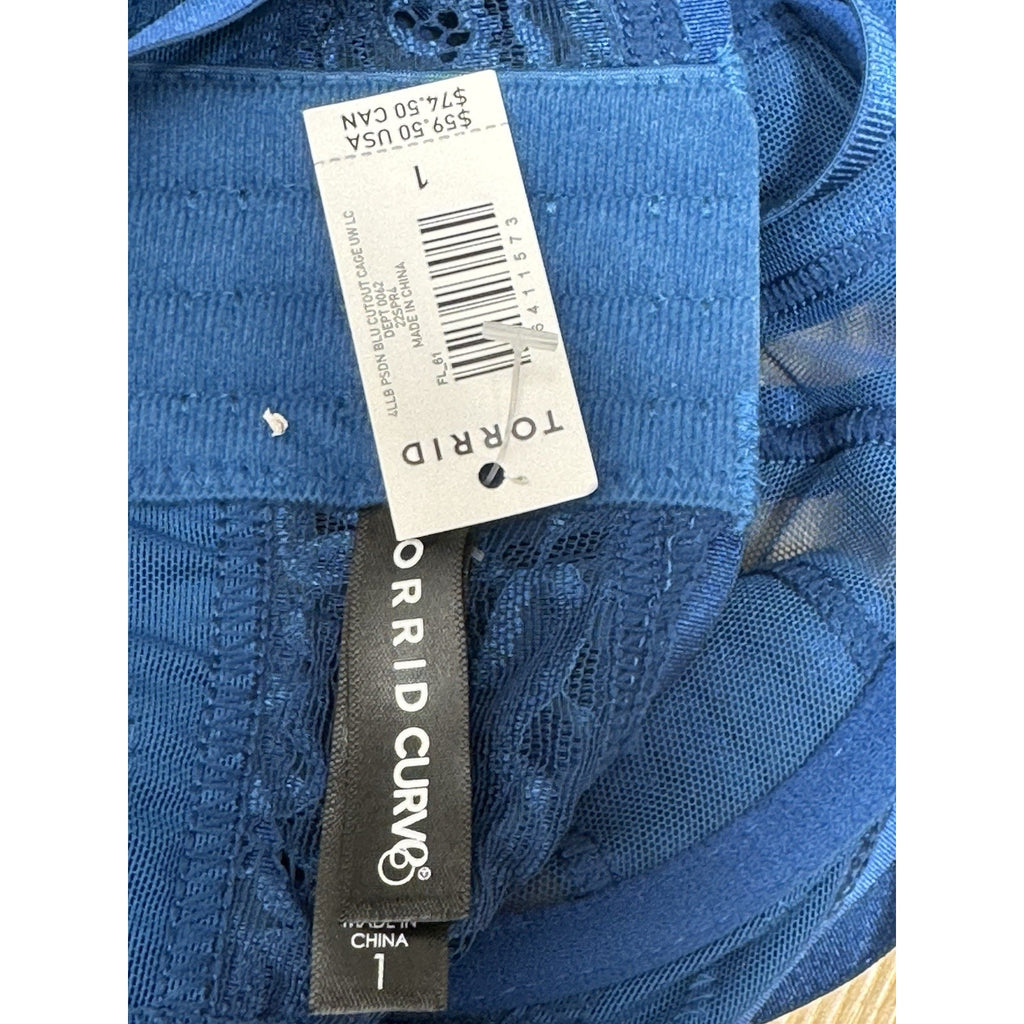 Torrid CAGE UNDERWIRE LONGLINE BRALETTE - LACE BLUE Size 1 Large NWT