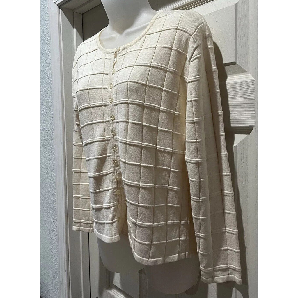 Kim Rogers Women's Sweater Button Up Cardigan Ivory Size PM Petites