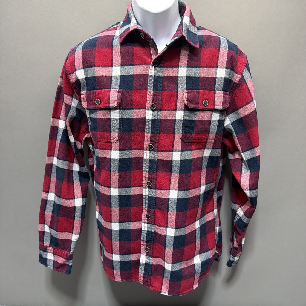 Jachs Shirt Mens Medium Flannel Red Black White Cotton Button Long Sleeve