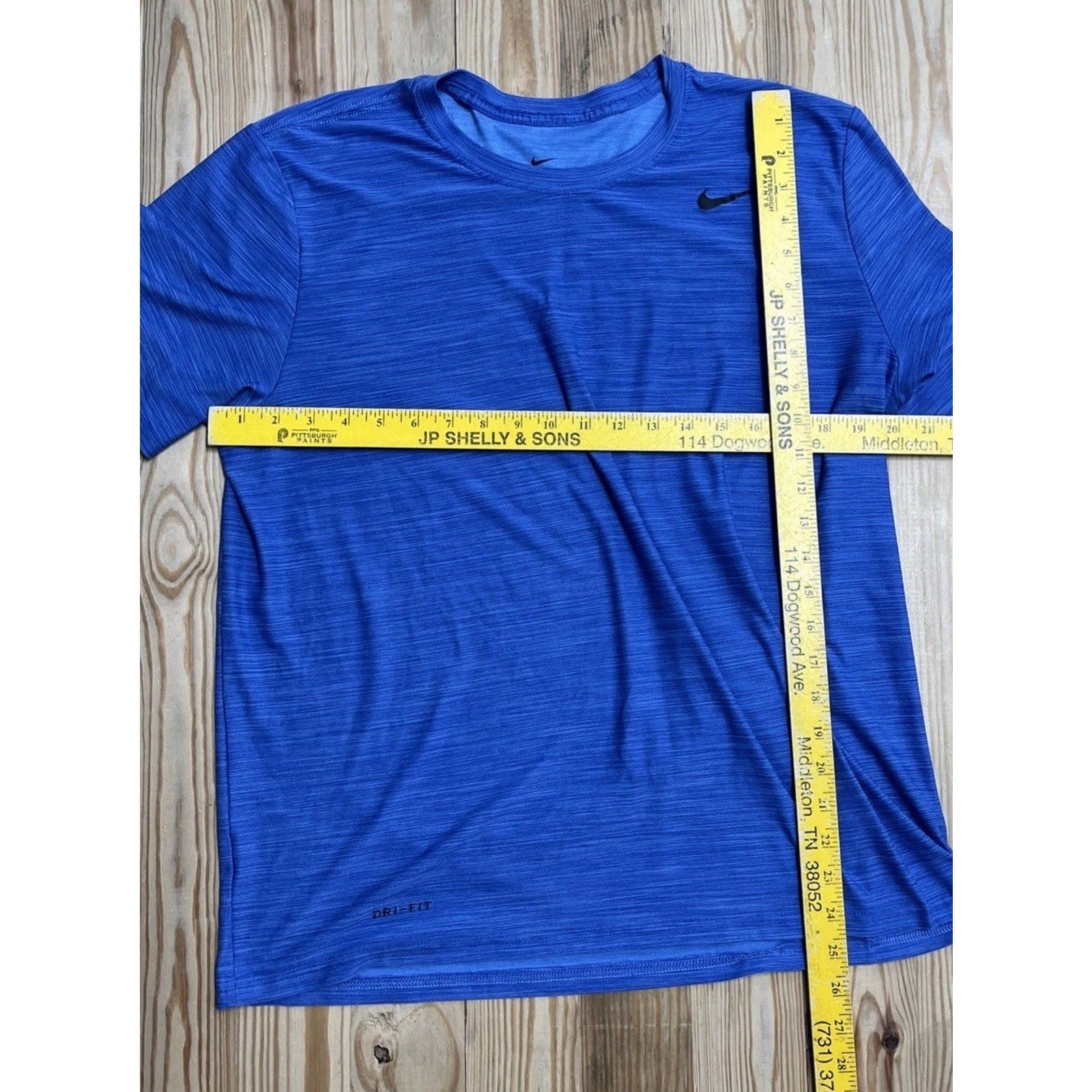 NIKE Men's Gray Logo Dri-FIT Short Sleeve T-Shirt L Blue Heathered