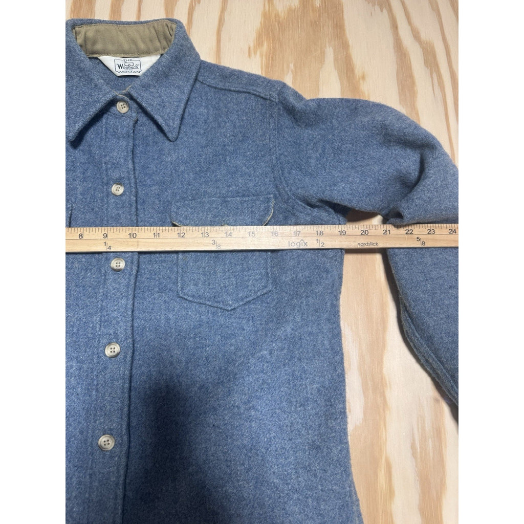 Vintage Woolrich Woman Blue Wool Shirt Jacket Womens Button Up Outdoor Coat XS