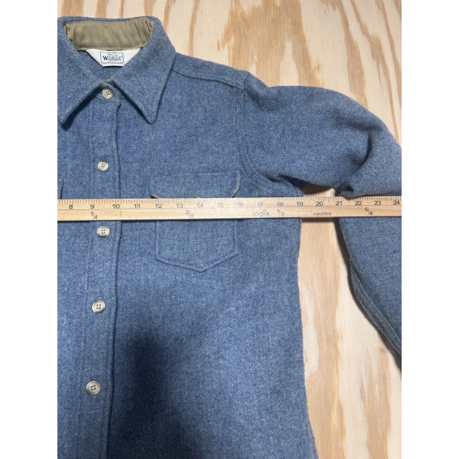Vintage Woolrich Woman Blue Wool Shirt Jacket Womens Button Up Outdoor Coat XS