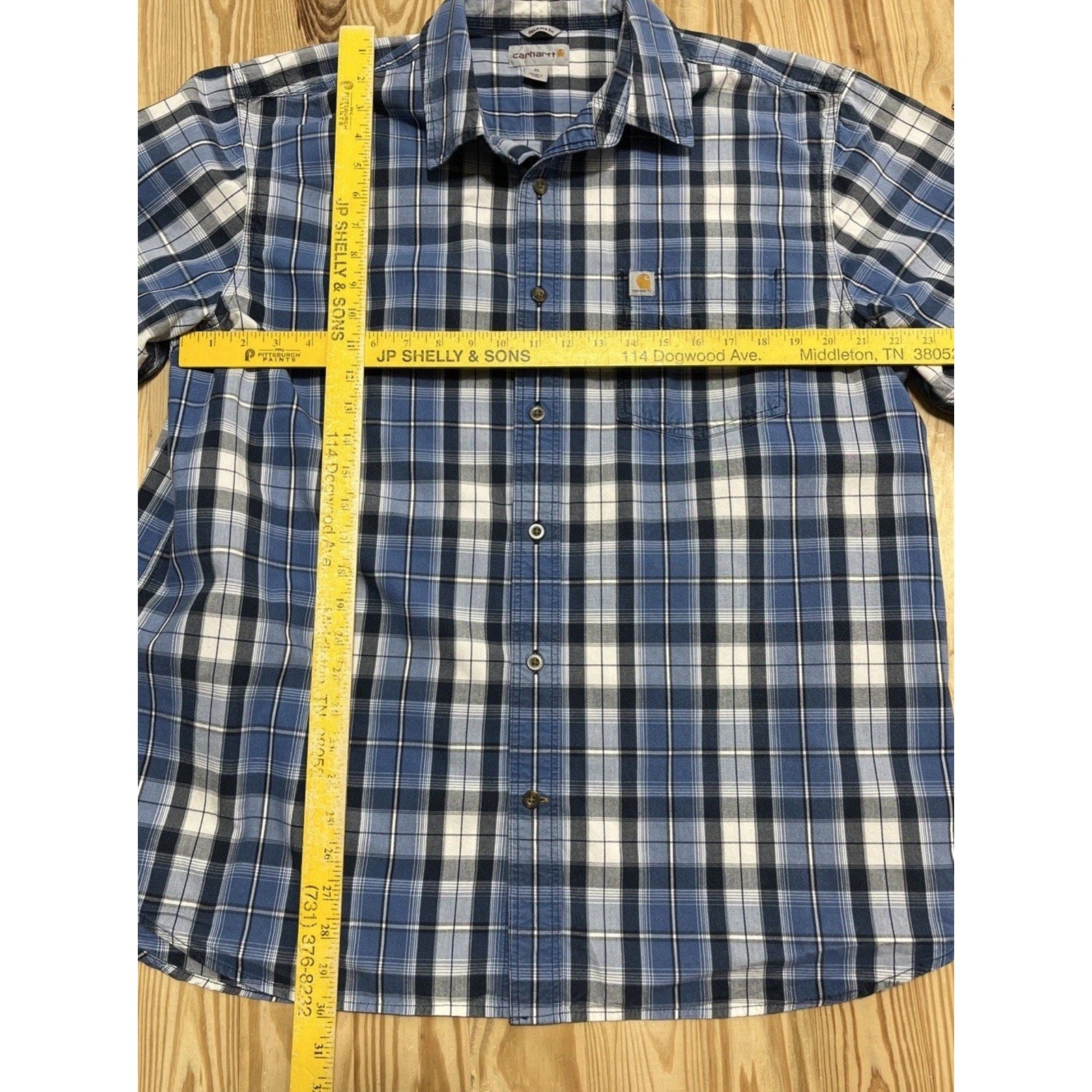 Carhartt Blue Relaxed Fit Plaid Short Sleeve Button Up Men's Size XL