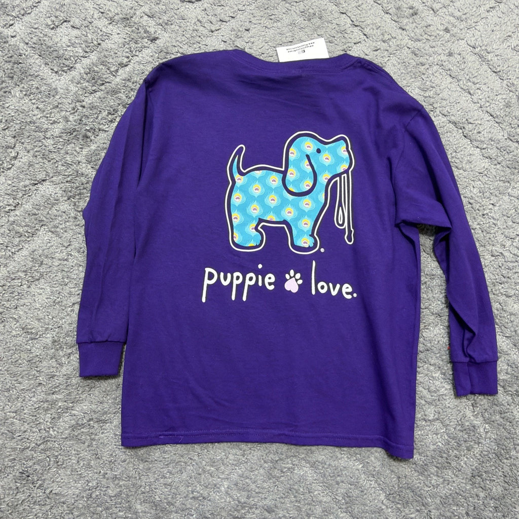 Puppie Love Purple Long Sleeve Girls T-Shirt Youth Medium Dog 100% Cotton NWT