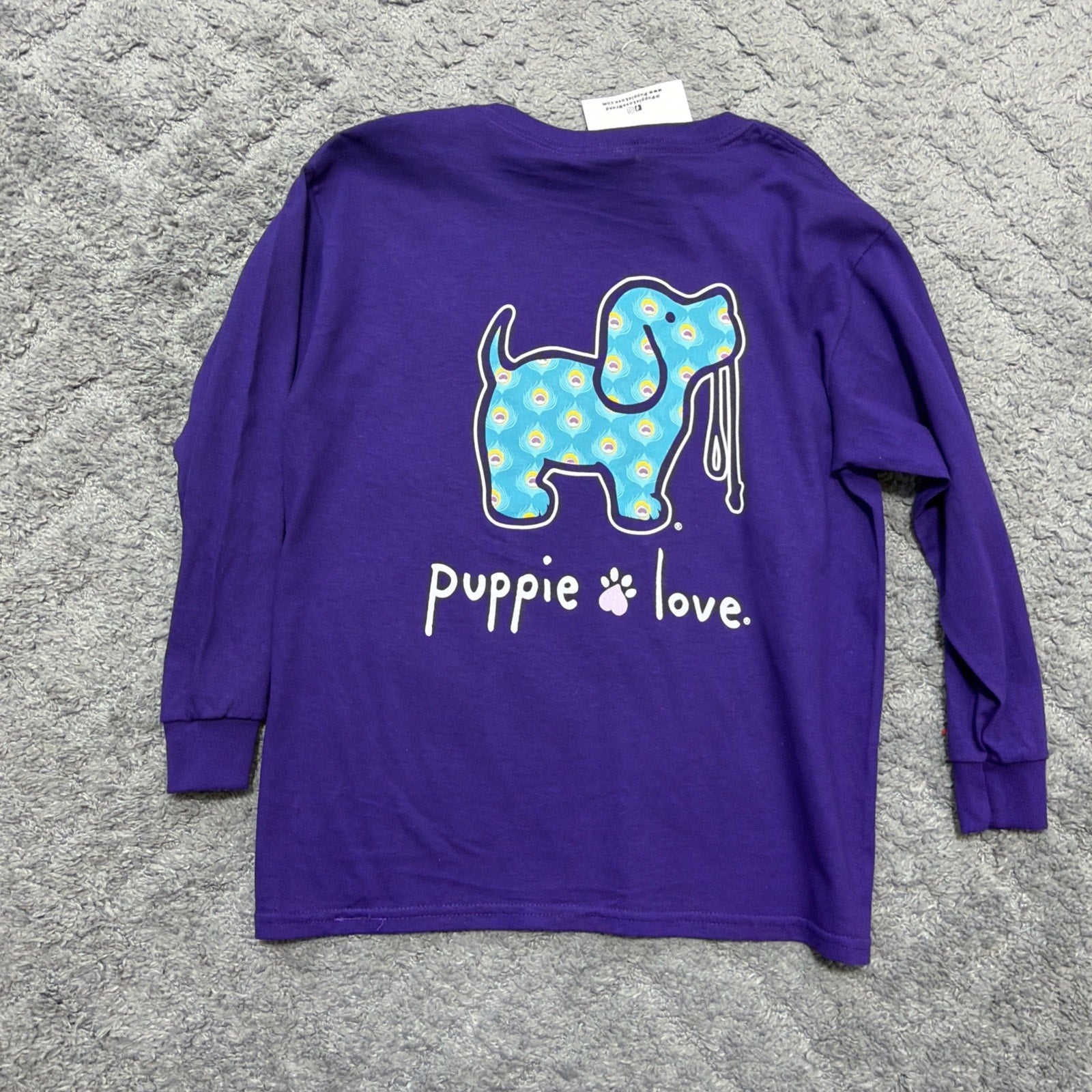 Puppie Love Purple Long Sleeve Girls T-Shirt Youth Medium Dog 100% Cotton NWT