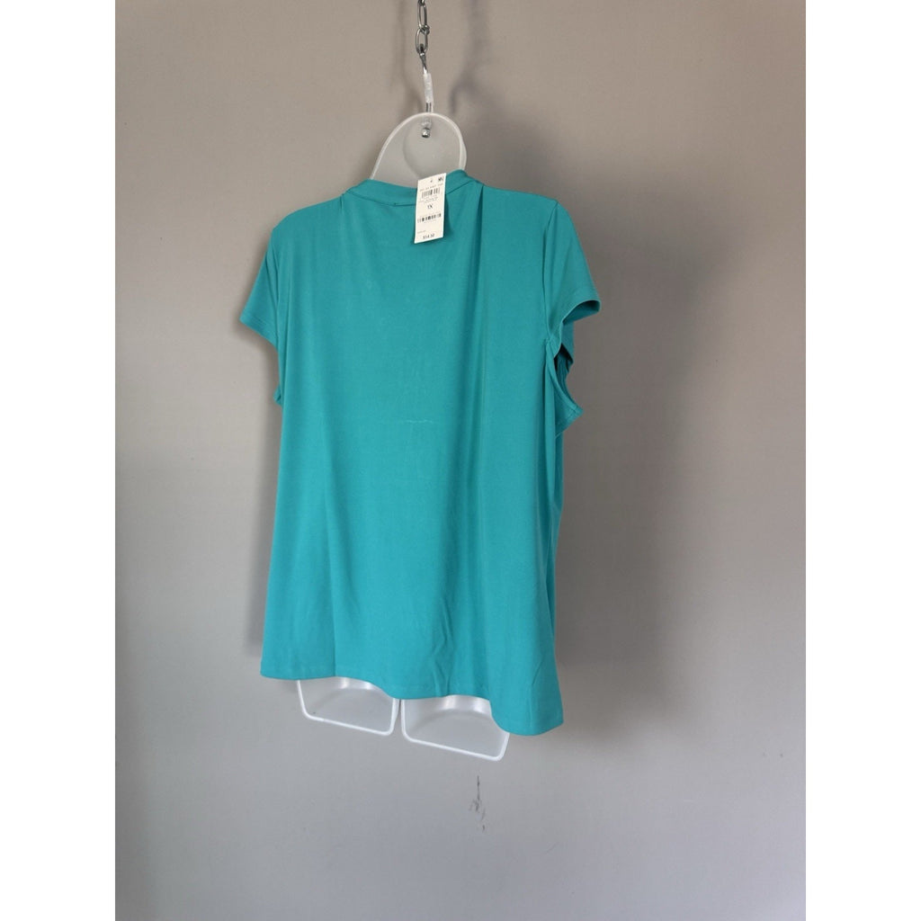 INC International Concepts 1X Plus Teal Lace Up V Neck Knit Top NWT $54.50