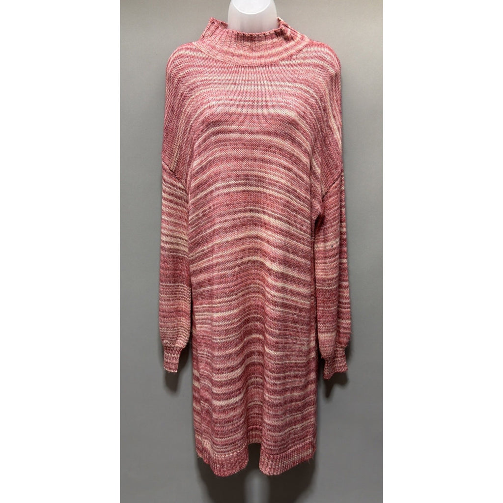 Loft Sweater Dress Womens Large Striped Knitted Mock Neck Smocked Boho NWT