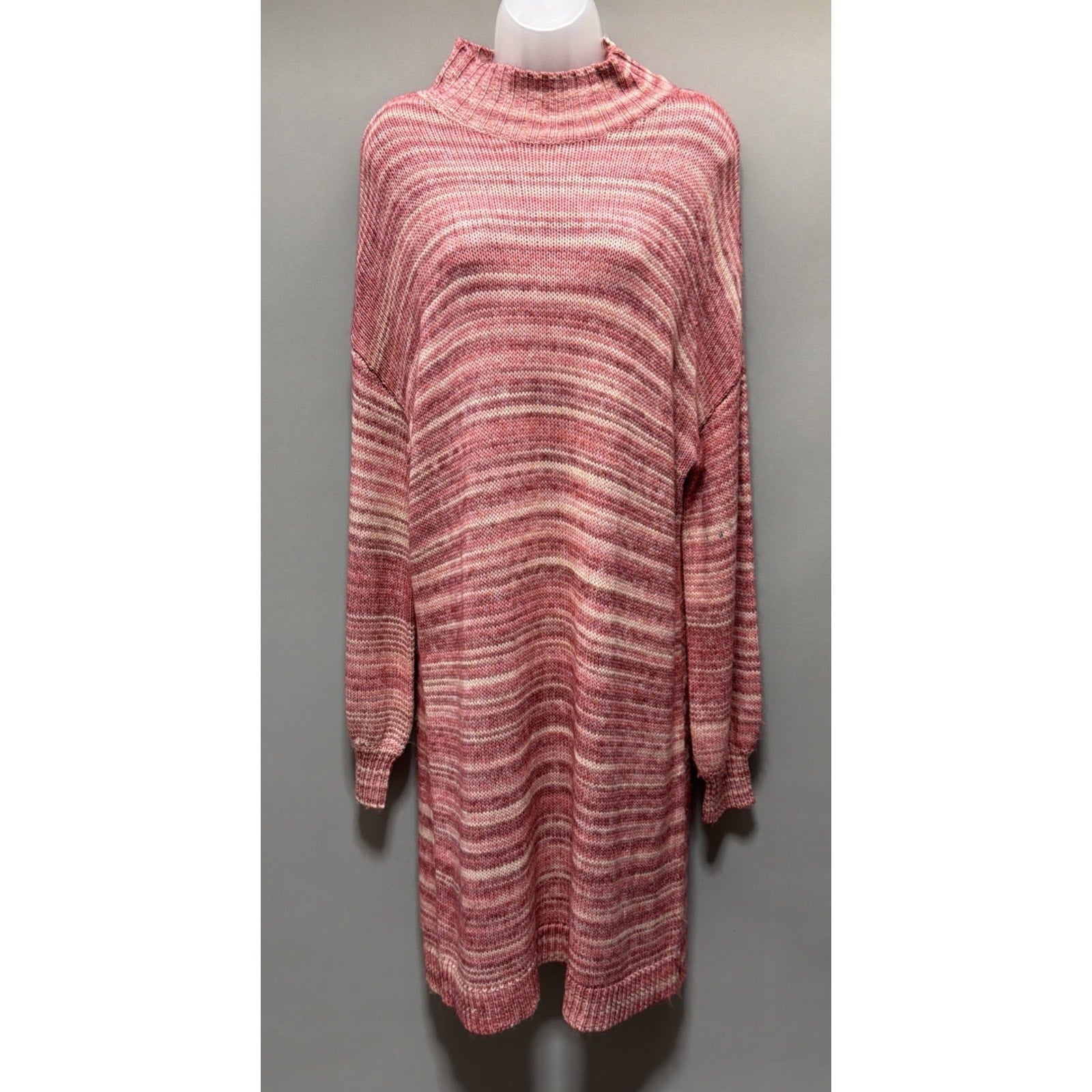 Loft Sweater Dress Womens Large Striped Knitted Mock Neck Smocked Boho NWT