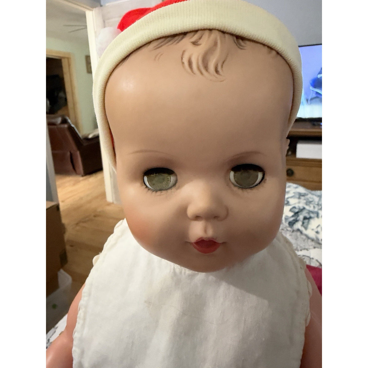 Vintage Baby Doll 24” Molded Brown Hair Sleep Eyes 25-11 Red Outfit Santa Hat