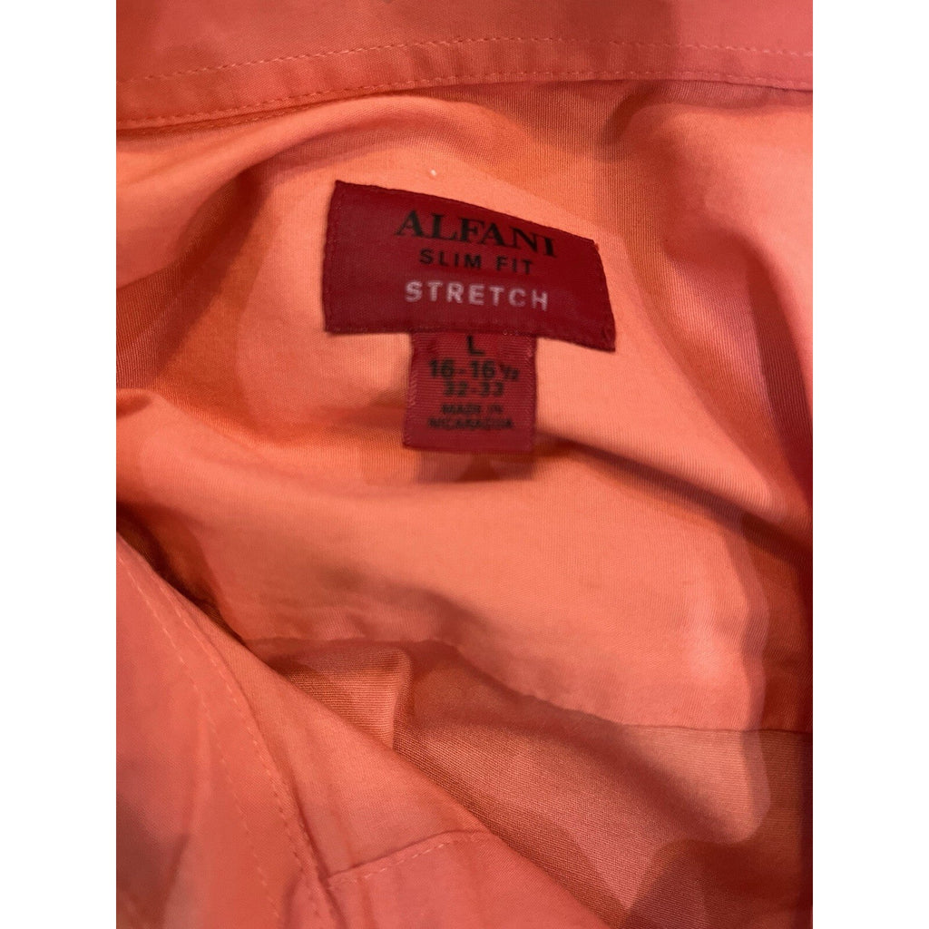 Alfani Solid Orange Button Up Stretch Barrel Cuff Men's Size Large 16.5 34/35