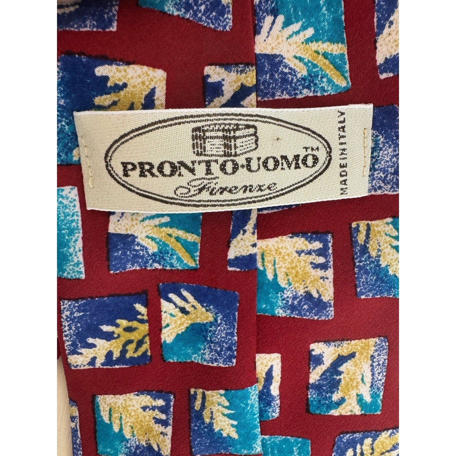 Pronto Uomo Vintage Silk Tie Red Blue Geometric Abstract Retro Necktie Italy