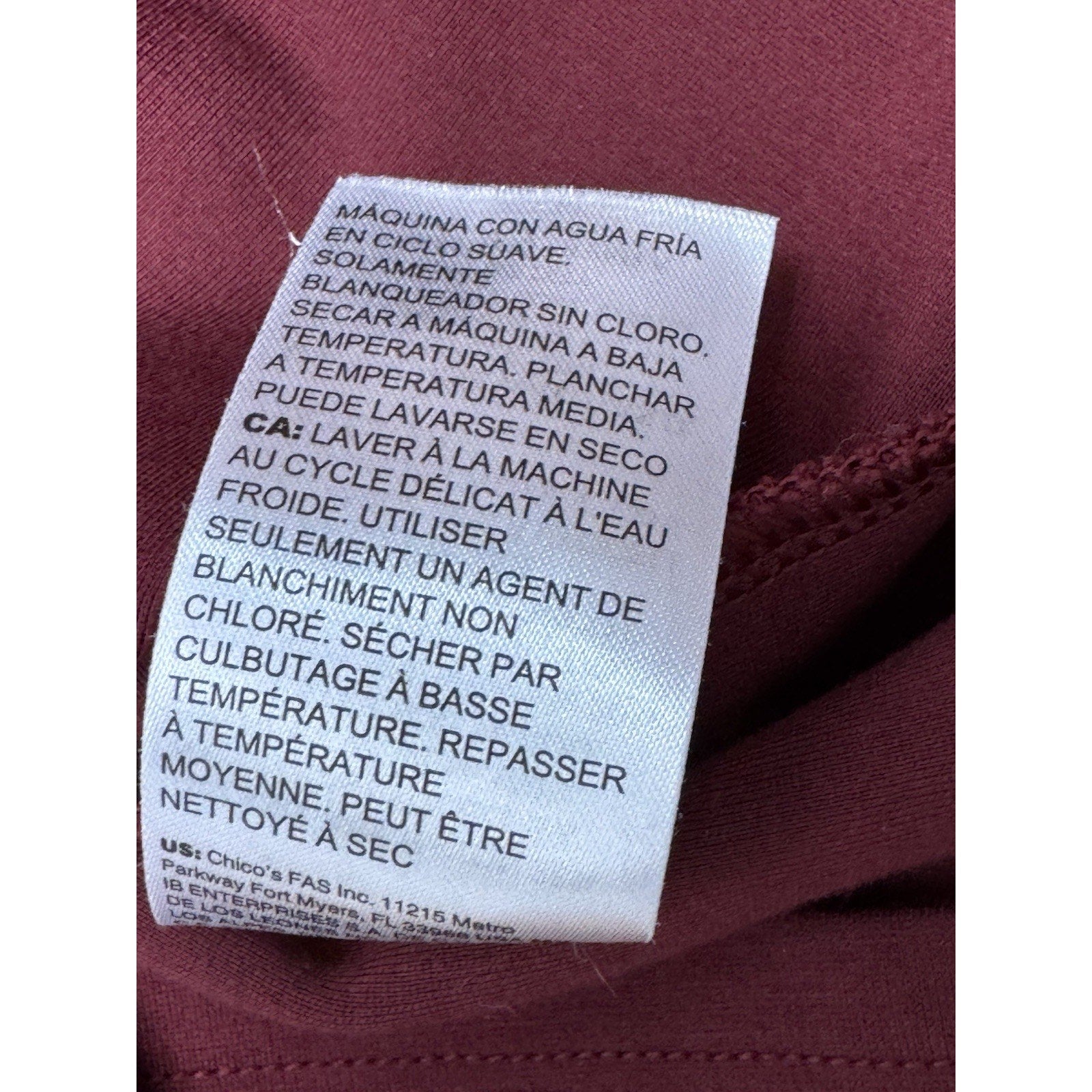 Chicos Top Womens 1 US Medium Burgundy V Neck Tunic Long Sleeve Casual Ladies