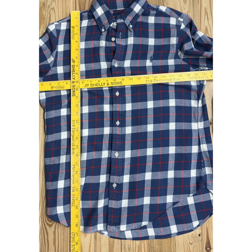 Ralph Lauren Flannel Shirt Mens L Classic Fit Blue White Red Plaid Check Preppy
