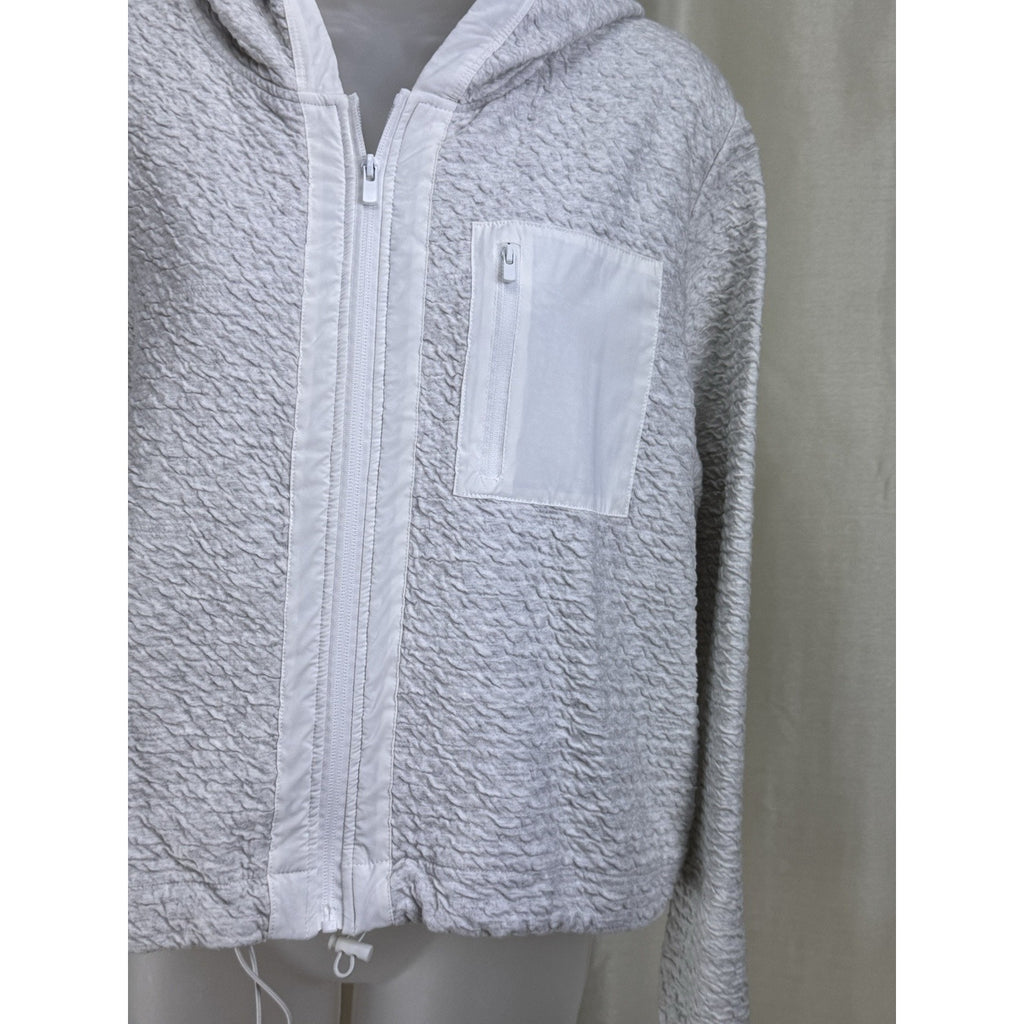 Mono B Women's Size Medium Textured White Lightweight Long Sleeve Hoodie Zipper
