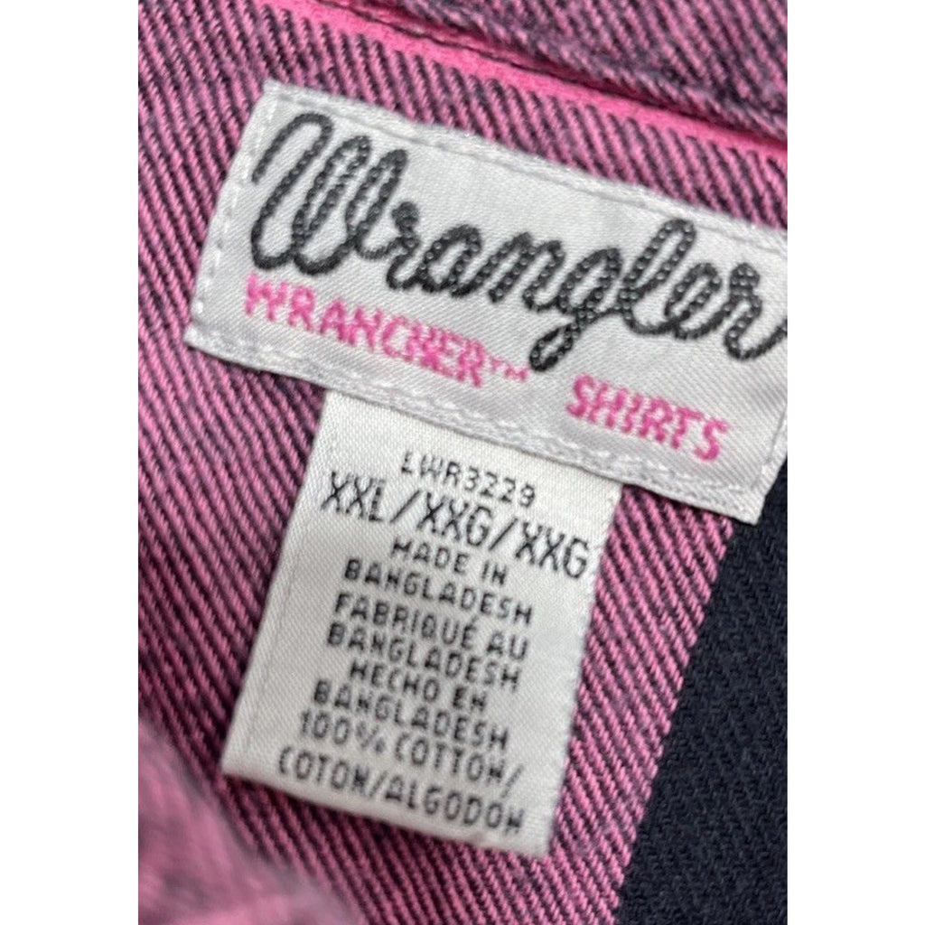 Wrangler Wrancher Western Pearl Snap Shirt XXL Long Sleeve Pink Plaid Cowgirl